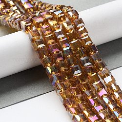 Chapelets de perles en verre électroplaqué, de couleur plaquée ab , facette, cube, verge d'or, 6x6x6mm, Trou: 1mm, Environ 100 pcs/chapelet, 22 pouce