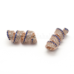 Laiton micro pave grade aaa perles de tube de zircone cubique, Sans cadmium & sans nickel & sans plomb, Perles avec un grand trou   , torsion, Véritable plaqué or rose, 8x20mm, Trou: 4.5mm