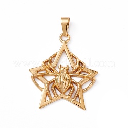 Vacuum Plating 304 Stainless Steel Big Pendants, Spider with Star Charms, Golden, 54x47x5.5mm, Hole: 5.5x10mm
