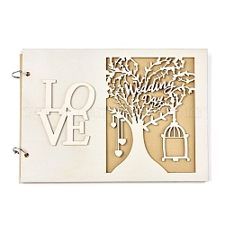 木製の結婚式のゲストブックのメモ帳  結婚式の装飾のため  中空の木とケージの長方形  単語の愛  フローラルホワイト  20x28x1cm  約20枚/ pc