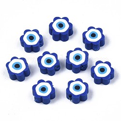 Manuell Polymer Ton Perlen, Blume mit bösen Blick, dunkelblau, 9x9x4.5 mm, Bohrung: 1.8 mm