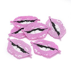 Liens de perles de rocaille japonaises miyuki & toho, motif de tissage, lèvre, violette, 39~40x69~71x1.7mm, Trou: 2mm