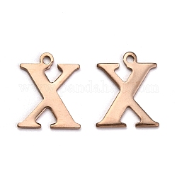 Ion Plating(IP) 304 Stainless Steel Alphabet Charms, Rose Gold, Letter.X, 12x10x1mm, Hole: 1mm