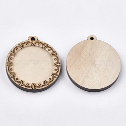 Cabochon pendenti in legno, base pendente, rotondo e piatto, peachpuff, vassoio 25mm, 38x35x5mm, Foro: 2.5 mm