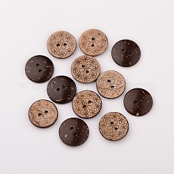 2-Hole Coconut Buttons, Flat Round, Coconut Brown, 20x3mm, Hole: 2mm