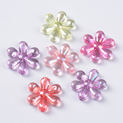Transparente Acryl Perlen, ab Farbe plattiert, Blume, Mischfarbe, 23.5x21x5 mm, Bohrung: 1.8 mm, ca. 460 Stk. / 500 g