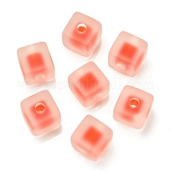 Mattierte europäische Acrylperlen, Perle in Perlen, Würfel, orange rot, 13.5x13.5x13.5 mm, Bohrung: 4 mm