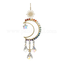 Decorazioni pendenti con perline di pietre preziose chakra, acchiappasole appesi, con ciondolo a goccia in vetro, per decorazioni domestiche, sole e stelle, luna, 278mm, Foro: 10 mm