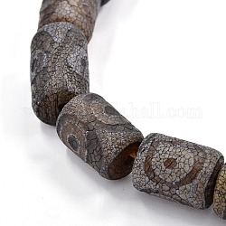 Tibetan Style 3-Eye dZi Beads, Natural Agate Column Beads, 18~24x14~17mm, Hole: 3mm, about 15pcs/strand, 13.3 inch