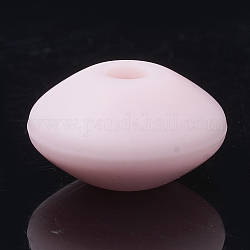 Perlas de silicona ecológicas de grado alimenticio, masticar cuentas para mordedores, diy collares de enfermería haciendo, rerondana plana, rosa, 12x6~7mm, agujero: 2 mm