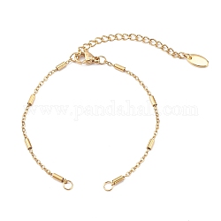 Handmade Vacuum Plating 304 Stainless Steel Bracelet Making, with Oval Charms Extender and Lobster Claw Clasps, Tube, Golden, 6-1/4 inch(16cm), Hole: 3mm