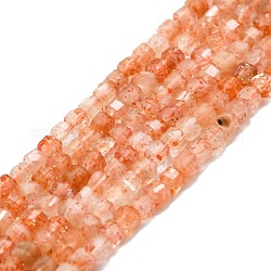 Chapelets de perles de sunstone naturelle naturelles, facette, cube, 2x2x2mm, Trou: 0.6mm, Environ 182 pcs/chapelet, 15.16''~15.55'' (38.5~39.5 cm)