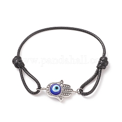 Alloy Hamsa Hand with Evil Eye Link Bracelet, Adjustable Bracelet for Women, Antique Silver, Inner Diameter: 2x2-1/4 inch(5x5.7cm)
