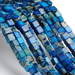 Fili di perle di cubo di diaspro imperiale naturale tinti e riscaldati, blu royal, 4~5x4~5x4~5mm, Foro: 1 mm, circa 195pcs/filo, 16 pollice.