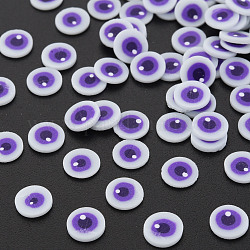Cabujones de arcilla polimérica hechos a mano, plano y redondo con mal de ojo, Violeta Azul, 5~6x0.5~1mm, aproximamente 50000 unidades / 1000 g
