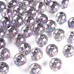 Perles en acrylique transparente, de couleur plaquée ab , ronde, lavande, 10x9mm, Trou: 2mm, environ 940 pcs/500 g