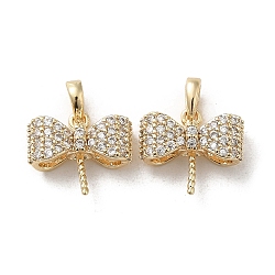 Brass Micro Pave Cubic Zirconia Pendants, Bowknot, Real 18K Gold Plated, 9.5x10.5x4mm, Hole: 3x1.7mm