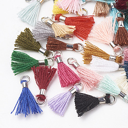 Decorazioni con pendente in nappa in cotone polycotton (poliestere), mini fiocco, con accessori di ottone, platino, colore misto, 10~15x3~4mm, Foro: 2 mm