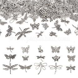 Pandahall 120pcs 15 styles Tibetan Style Alloy Pendants, Dragonfly & Butterfly, Antique Silver, 12~28.5x10~35x1~3.5mm, Hole: 1~2.5mm, 8pcs/style