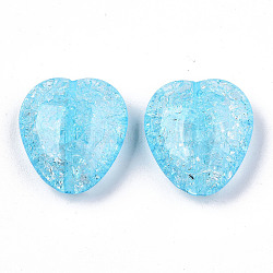 Perles en acrylique transparentes craquelées, cœur, lumière bleu ciel, 24x22x10mm, Trou: 1.4mm
