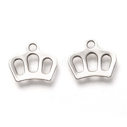 201 Stainless Steel Charms, Laser Cut, Hollow, Crown, Stainless Steel Color, 8x10x0.8mm, Hole: 1.4mm