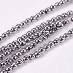 Chapelets de perles en hématite synthétique sans magnétiques, ronde, Grade a, platinée, 2mm, Trou: 1mm, Environ 200 pcs/chapelet, 16 pouce