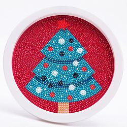Kits de pintura de diamantes con tema navideño diy para niños, fabricación de marcos de fotos de patrón de árbol de navidad, con diamantes de imitación de la resina, pluma, plato de bandeja y arcilla de cola, color mezclado, 19.7x1.6 cm, diámetro interior: 16.9 cm