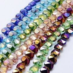 Fili di perle di vertro placcato, sfaccettato, cuore, colore misto, 10x10x5.5mm, Foro: 1 mm, circa 25pcs/filo, 8.8 pollice (22.5 cm)
