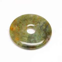Donut/Pi Disc Natural Gemstone Pendants, Indian Agate, 40x5.5mm, Hole: 8mm