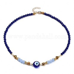 Glass Beaded Necklaces, with Evil Eye Lampwork Beads, Glass Pearl Beads, Brass Beads and Zinc Alloy Lobster Claw Clasps, Golden, 18.11 inch(46cm)
