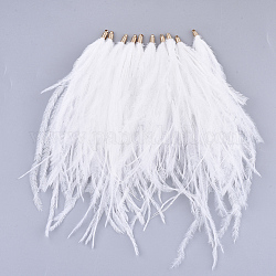 Gland de plumes d'autruche grand pendentif décorations, avec les accessoires en laiton, or, blanc, 130~170x4mm, Trou: 1.6mm