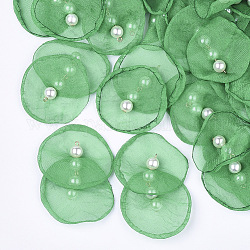 Pendentifs en organza, avec des accessoires de fer et de perles d'imitation en plastique ABS, or clair, vert de mer moyen, 40~55x43~53mm, Trou: 2mm