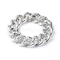 CCB Plastic Rhinestone Curb Chain Bracelets, with
 304 Stainless Steel Gate Rings, Silver, 8-5/8 inch(22cm)