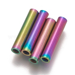 Ion Plating(IP) 304 Stainless Steel Tube Beads, Rainbow Color, 15x3mm, Hole: 2mm