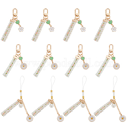 Delorigin 12 pz 3 stile lega smalto cinghie mobili perla fiore cordino da polso, per accessori mobili per ragazza da donna, bianco, 10~14.2cm, 4pcs / style
