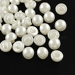 Boutons en acrylique avec 1 trou, style de perle d'imitation, demi-rond, blanc, 12x11mm, Trou: 1mm