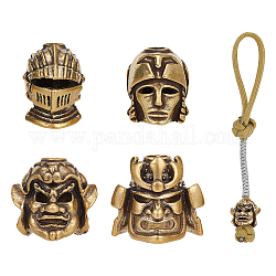 Nbeads 4Pcs 4 Styles Brass European Beads, Large Hole Beads, Samurai Helmet/General Head, Antique Bronze, 20~22x16~22x19~20mm, Hole: 3.9~4.8mm, 1pc/style