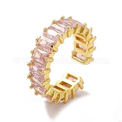 Anillo de puño abierto con rectángulo de circonita cúbica, joyería de latón chapado en oro real de 18k para mujer, sin plomo y el cadmio, rosa perla, diámetro interior: 16 mm