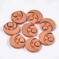 Boutons en résine, 2-trou, plat rond, orange, 15x3mm, Trou: 2mm, environ 1000 pcs / sachet 
