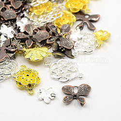 Brass Links, Flower, Mixed Style, Mixed Color, 10~23x8~16x2~6mm, Hole: 1mm