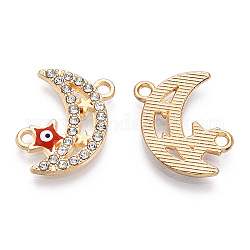 Moon Alloy Enamel Connector Charms, Evil Eye Star Links, with Crystal Rhinestone, Light Gold, Cadmium Free & Lead Free, Red, 19.5x16x2mm, Hole: 1.8mm