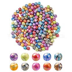 Perles acryliques ab vague de couleur imprimés, ronde, couleur mixte, 8mm, Trou: 2mm, 100 g / sac
