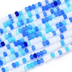 Sfaccettate perle di vetro fili, smerigliato, rondelle, dodger blu, 2.5~3.2x1.8~2.6mm, Foro: 0.8 mm, circa 185~186pcs/filo, 15.55~15.75 pollice (39.5~40 cm)