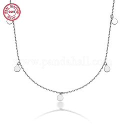 925 collar con colgante redondo plano de plata de ley para mujer., cadenas de cable collares, Platino, 14.96 pulgada (38 cm)