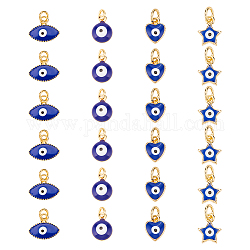 DICOSMETIC 24Pcs 4 Styles Evil Eye Charms Brass Enamel Charms Heart/Star/Round/Eye Beads Pendant Charm with Jump Rings Marine Blue Evil Eye Charms for DIY Jewelry Making and Craft, Hole: 2.5~3mm