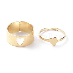 Conjunto de anillos ajustables de aleación, anillos de pareja, corazón, dorado, 2~9mm, diámetro interior: 17~18 mm, 2 PC / sistema