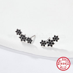 Boucles d'oreilles clous fleur zircone cubique, argent 925 boucles d'oreilles en argent sterling, noir, 12x5mm