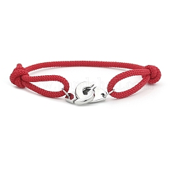 Bracelet à maillons de menottes en acier inoxydable chirurgical 316l, bracelet réglable en cordon tressé en polyester pour hommes femmes, rouge, 7-7/8 pouce (20 cm)