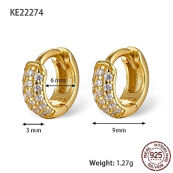 925 Sterling Sliver Micro Pave Cubic Zirconia Hoop Earrings, with 925 Stamp, Real 18K Gold Plated, 9x3mm