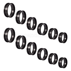Pandahall 12pcs 6 estilos 201 configuraciones de anillo de dedo ranurado de acero inoxidable, núcleo de anillo en blanco, para hacer joyas con anillos, electroforesis negro, diámetro interior: 17~22 mm, 2pcs / tamaño